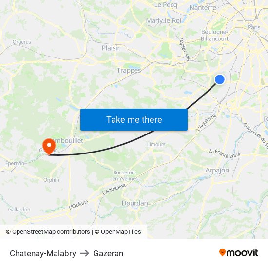 Chatenay-Malabry to Gazeran map