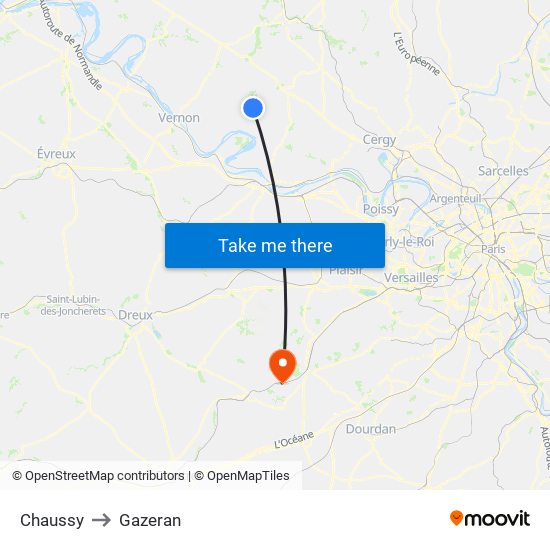 Chaussy to Gazeran map