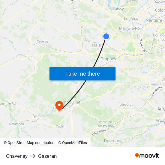 Chavenay to Gazeran map