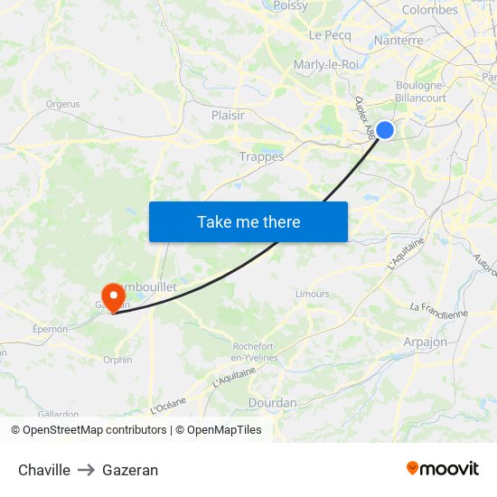 Chaville to Gazeran map
