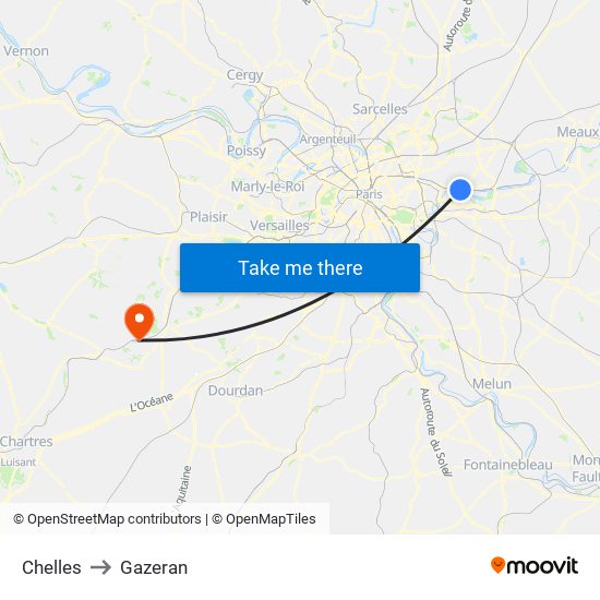 Chelles to Gazeran map