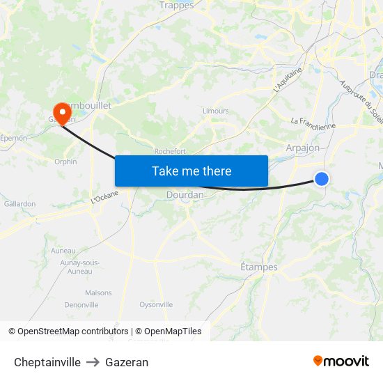 Cheptainville to Gazeran map