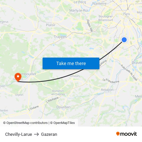 Chevilly-Larue to Gazeran map