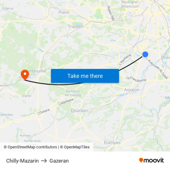 Chilly-Mazarin to Gazeran map