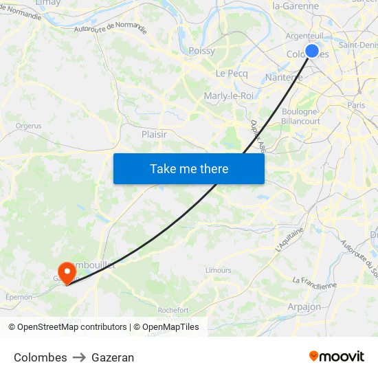 Colombes to Gazeran map
