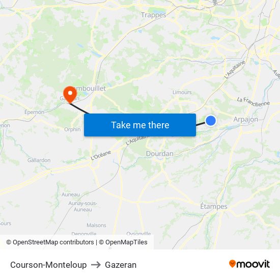 Courson-Monteloup to Gazeran map