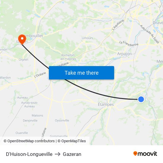 D'Huison-Longueville to Gazeran map