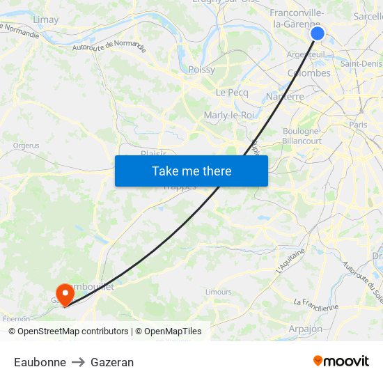 Eaubonne to Gazeran map
