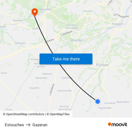 Estouches to Gazeran map