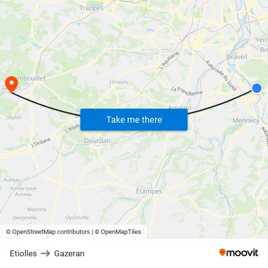 Etiolles to Gazeran map