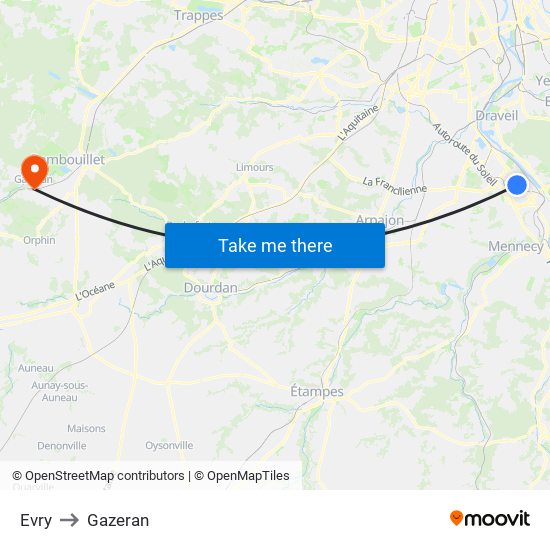 Evry to Gazeran map