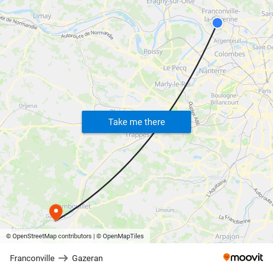 Franconville to Gazeran map