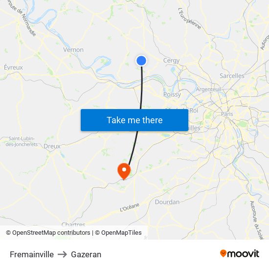 Fremainville to Gazeran map