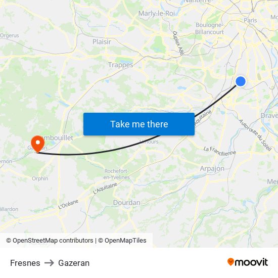 Fresnes to Gazeran map