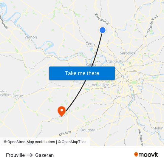 Frouville to Gazeran map