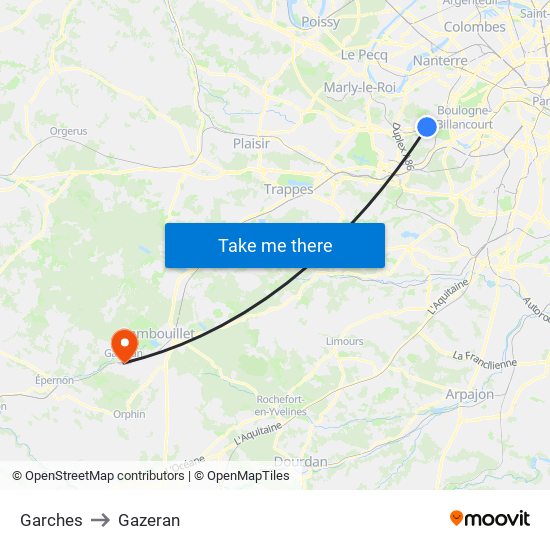 Garches to Gazeran map