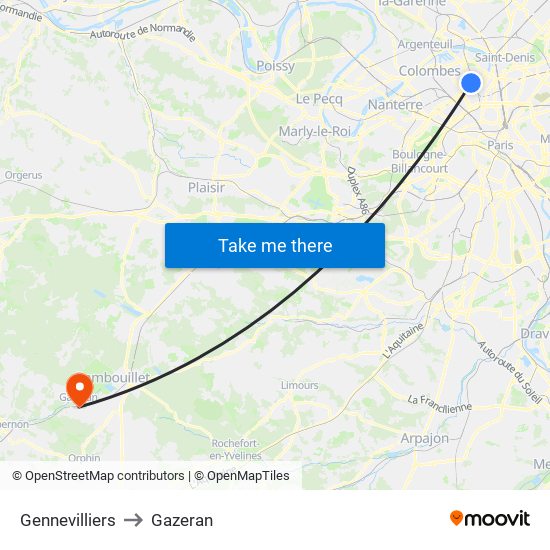 Gennevilliers to Gazeran map