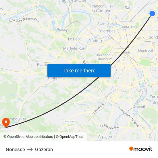 Gonesse to Gazeran map
