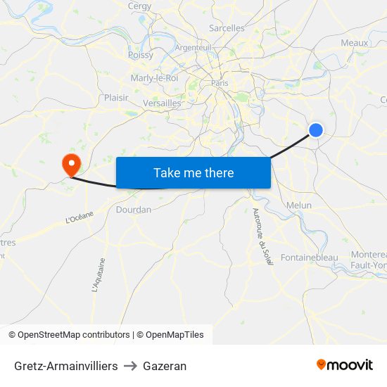 Gretz-Armainvilliers to Gazeran map