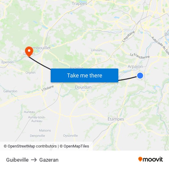 Guibeville to Gazeran map