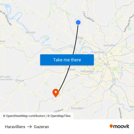 Haravilliers to Gazeran map