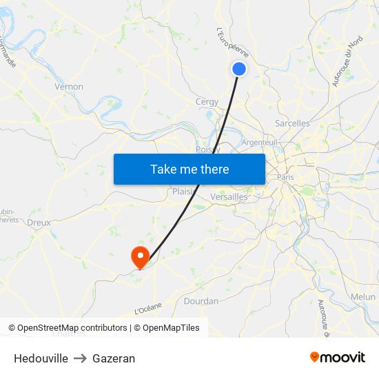 Hedouville to Gazeran map