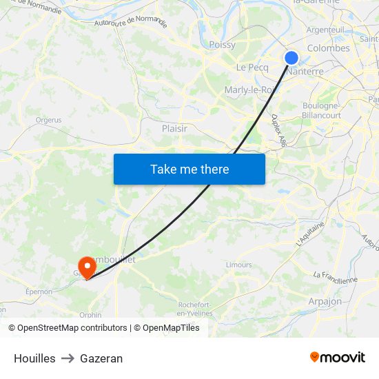 Houilles to Gazeran map