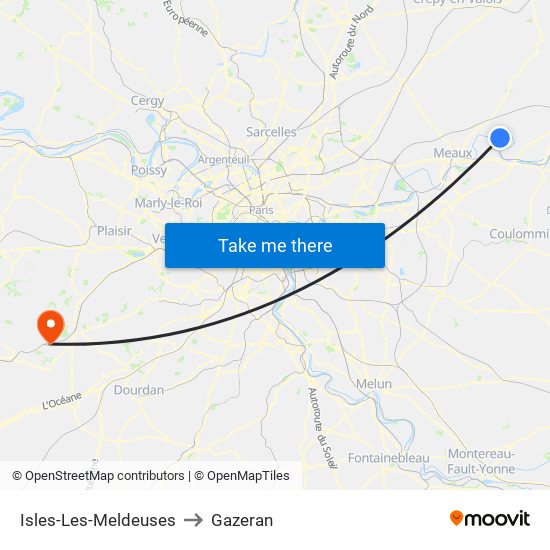 Isles-Les-Meldeuses to Gazeran map