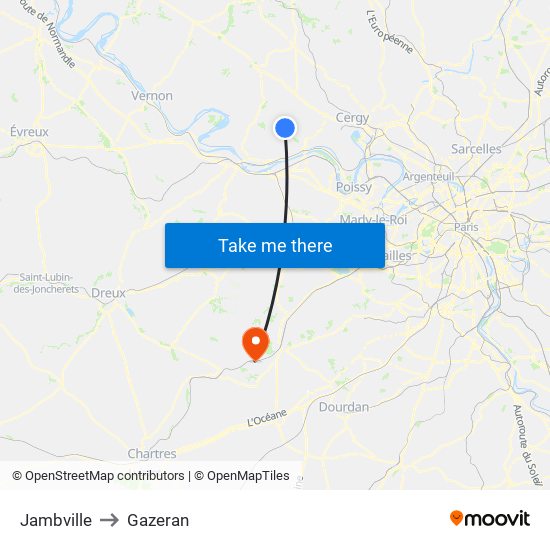 Jambville to Gazeran map