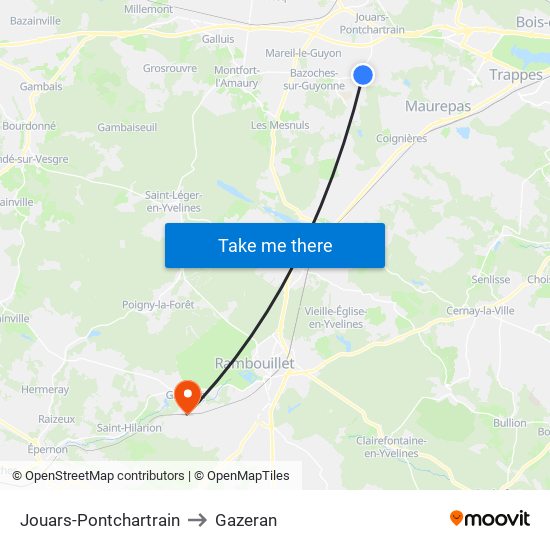 Jouars-Pontchartrain to Gazeran map
