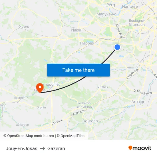 Jouy-En-Josas to Gazeran map