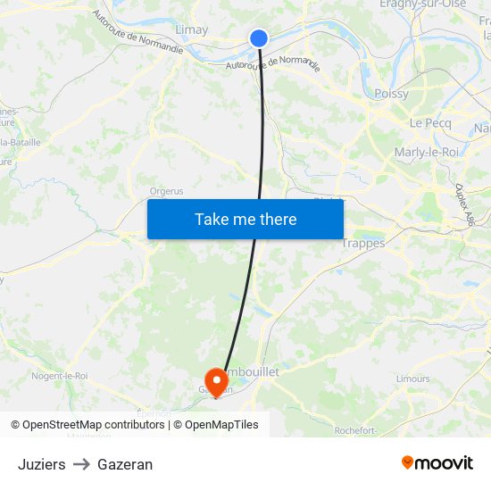 Juziers to Gazeran map