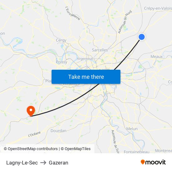 Lagny-Le-Sec to Gazeran map