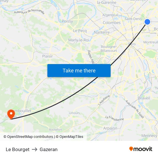 Le Bourget to Gazeran map