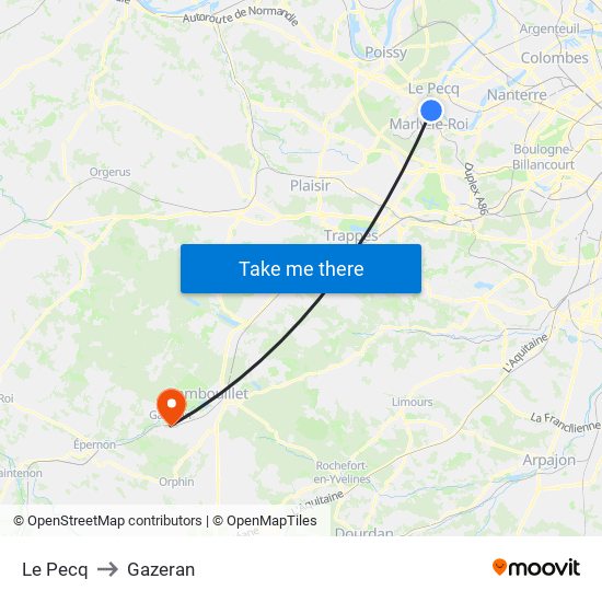 Le Pecq to Gazeran map