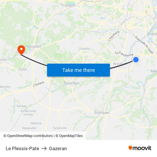 Le Plessis-Pate to Gazeran map