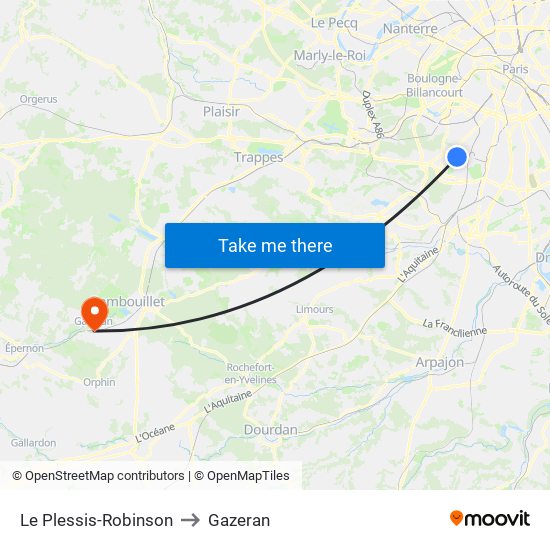 Le Plessis-Robinson to Gazeran map