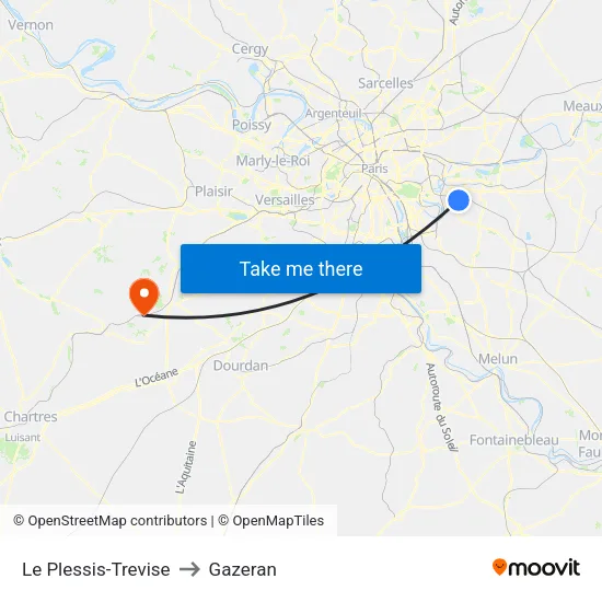 Le Plessis-Trevise to Gazeran map