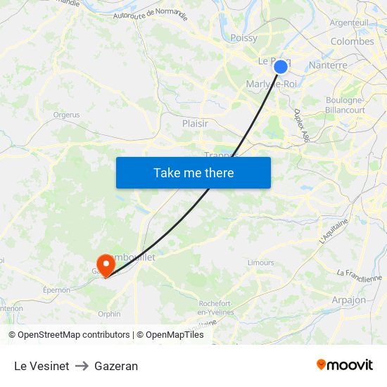 Le Vesinet to Gazeran map