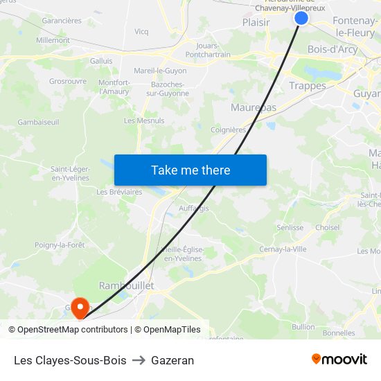 Les Clayes-Sous-Bois to Gazeran map