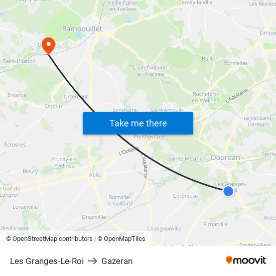 Les Granges-Le-Roi to Gazeran map