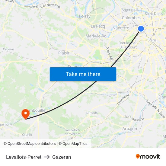 Levallois-Perret to Gazeran map