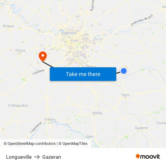Longueville to Gazeran map