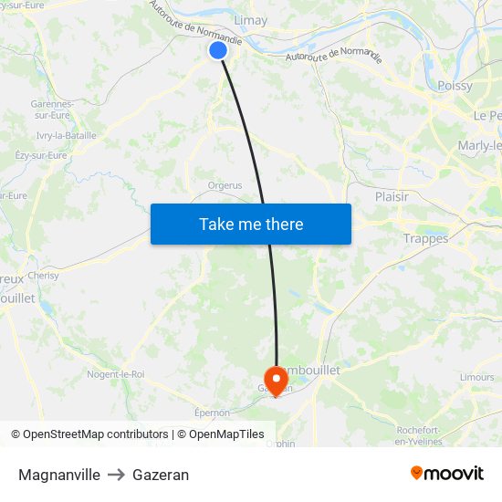Magnanville to Gazeran map
