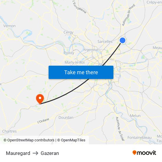Mauregard to Gazeran map