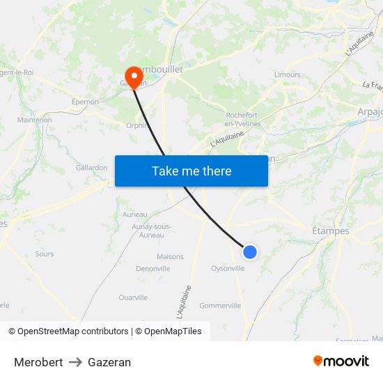 Merobert to Gazeran map