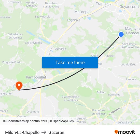 Milon-La-Chapelle to Gazeran map