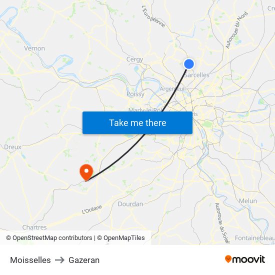 Moisselles to Gazeran map