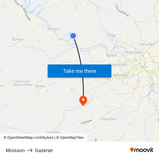 Moisson to Gazeran map