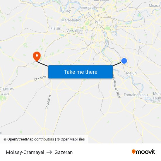 Moissy-Cramayel to Gazeran map